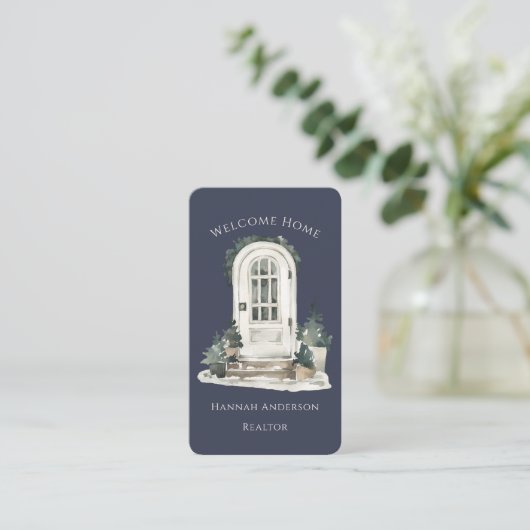 水モダン色フロントドア実在エテート不動産仲介業者 名刺 (スタンド正面)