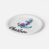 水モダン色フローラいかりイラストレーション ペーパープレート (アングル)