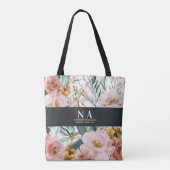 水モダン色フローラと葉エレガント トートバッグ (裏面)