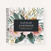 水モダン色フローラと葉エレガント ノートブック (正面)