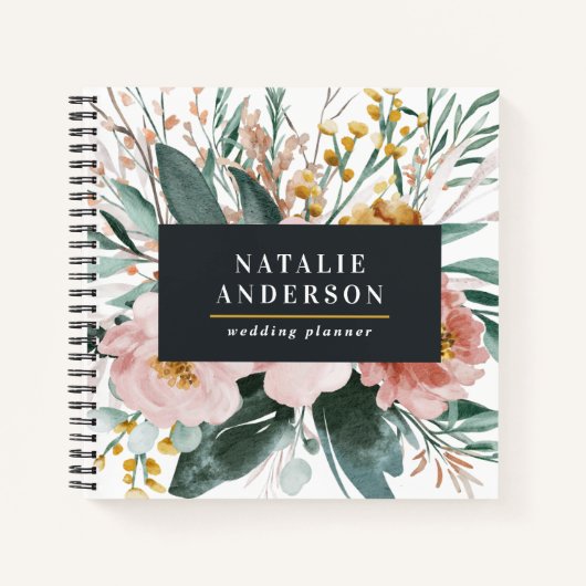 水モダン色フローラと葉エレガント ノートブック (正面)