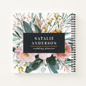 水モダン色フローラと葉エレガント ノートブック (裏面)