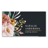 水モダン色フローラと葉エレガント マグネット名刺 (正面)