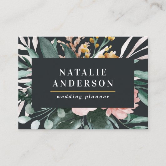 水モダン色フローラと葉エレガント 名刺 (正面)