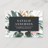 水モダン色フローラと葉エレガント 名刺 (正面)