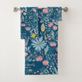 水モダン色フローラのファパーソナライズされたミリ名 バスタオルセット (インサイチュ)