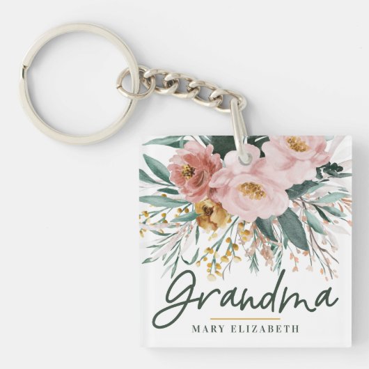 水モダン色フローラエレガントスクリプト  キーホルダー (正面)