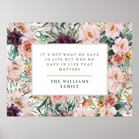 水モダン色フローラエレガントファミリー引用文 ポスター (正面)