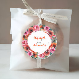 水モダン色フローラオレンジ&ピンク結婚ズ ラウンドシール