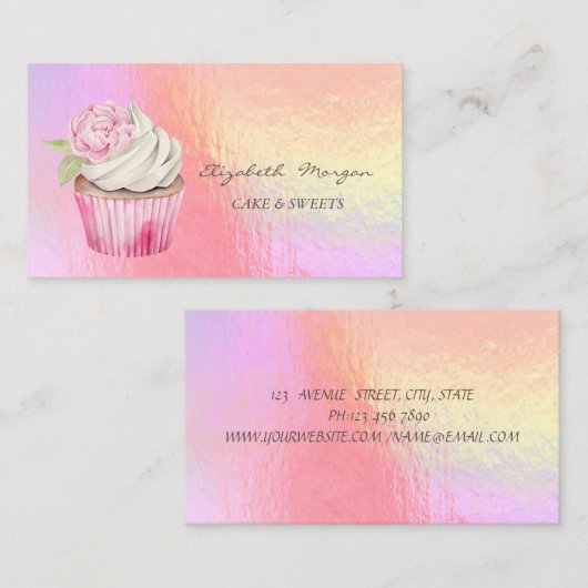 水モダン色フローラカップケーキホログラフィック 名刺 (正面/裏面)