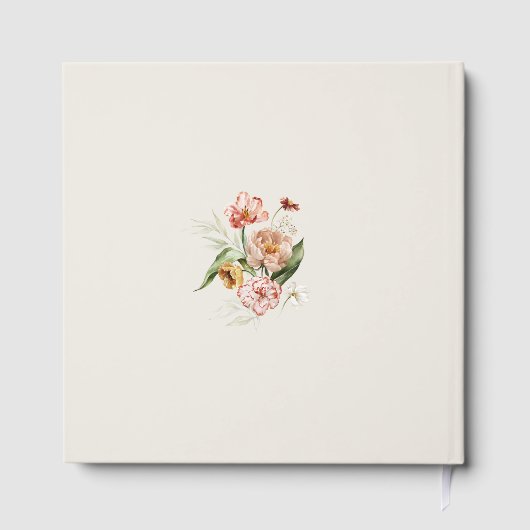 水モダン色フローラカップル写真結婚の金ゴールド ゲストブック (裏面)