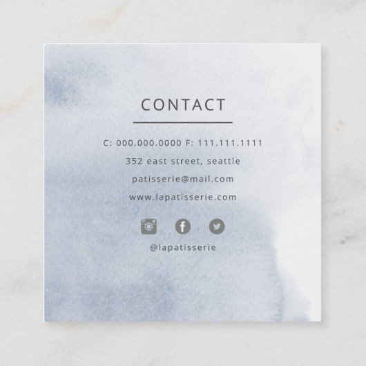 水モダン色フローラケーキスタンドベーカリーシェフ スクエア名刺 (裏面)