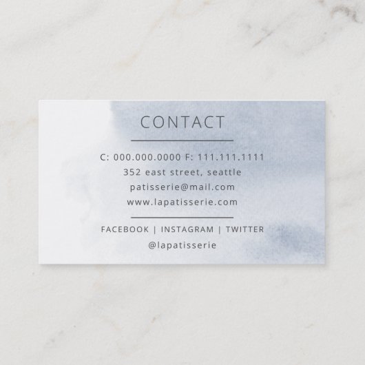 水モダン色フローラケーキスタンドベーカリーシェフ 名刺 (裏面)