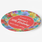 水モダン色フローラコーラルレッド30歳の誕生日 ペーパープレート (アングル)