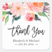 水モダン色フローラサンキュー結婚式の引き出物 スクエアシール (正面)
