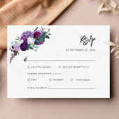 水モダン色フローラスクリプ結婚ト 出欠カード