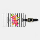 水モダン色フローラストライプパーソナライズされた ラゲッジタグ (正面横)