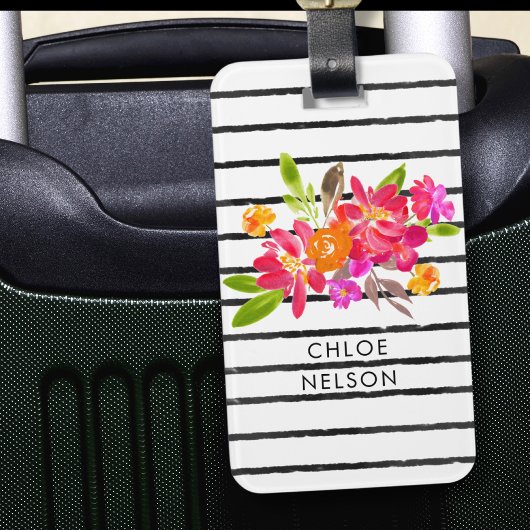 水モダン色フローラストライプパーソナライズされた ラゲッジタグ