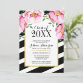 水モダン色フローラストライプ卒業パーティー 招待状 (スタンド正面)