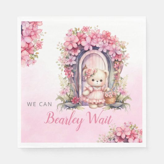 水モダン色フローラテディベア赤ちゃんシャワーN スタンダードランチョンナプキン (正面)