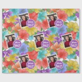 水モダン色フローラハッピー21歳の誕生日の写真 ラッピングペーパー (フラット)