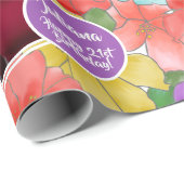 水モダン色フローラハッピー21歳の誕生日の写真 ラッピングペーパー (ロールコーナー)