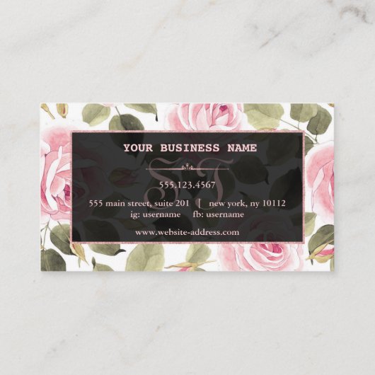 水モダン色フローラバラ金ゴールドメイクアップアーティスト ロイヤリティカード (裏面)