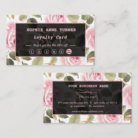 水モダン色フローラバラ金ゴールドメイクアップアーティスト ロイヤリティカード (正面/裏面)