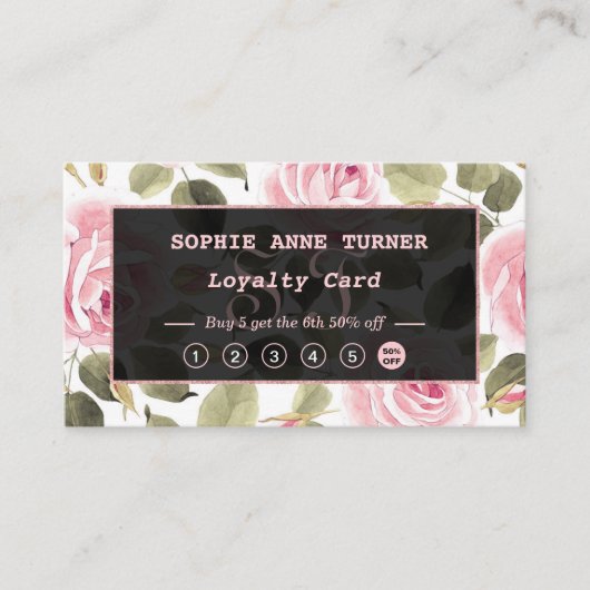 水モダン色フローラバラ金ゴールドメイクアップアーティスト ロイヤリティカード (正面)