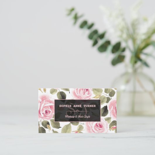 水モダン色フローラバラ金ゴールドメイクアップアーティスト 名刺 (スタンド正面)