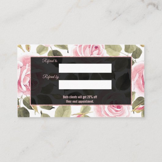 水モダン色フローラバラ金ゴールドメイクアップアーティスト 紹介カード (裏面)