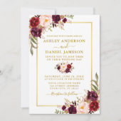 水モダン色フローラバー結婚グンディ金ゴールド 招待状 (正面)