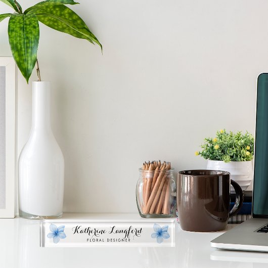 水モダン色フローラパーソナライズされた デスクネームプレート