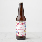 水モダン色フローラピンク紫 ビールラベル (正面)