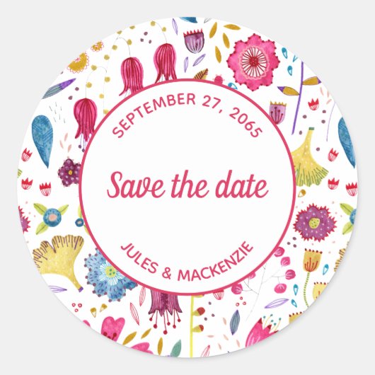 水モダン色フローラピンク紫 ラウンドシール (正面)