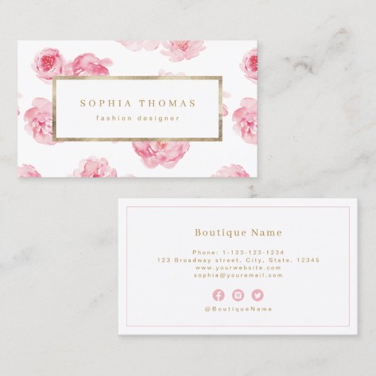 水モダン色フローラピンク金ゴールドプロフェッショナルb 名刺 (正面/裏面)