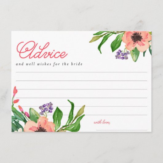 水モダン色フローラブライダルシャワーアドバイスカード アドバイスカード (正面)