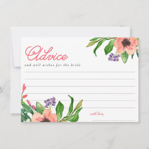 水モダン色フローラブライダルシャワーアドバイスカード アドバイスカード