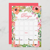 水モダン色フローラブライダルシャワービンゴゲーム 招待状 (正面/裏面)