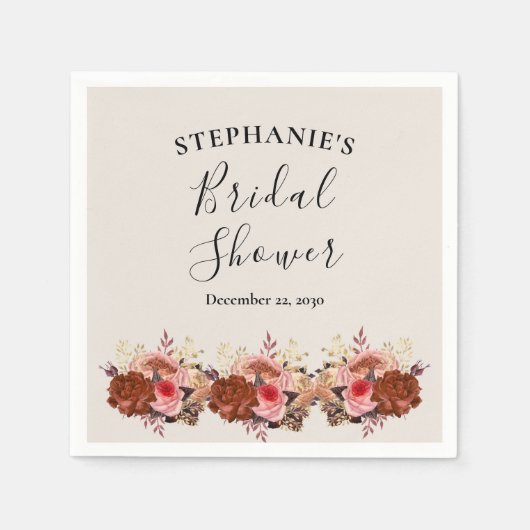 水モダン色フローラブライダルシャワー スタンダードカクテルナプキン (正面)