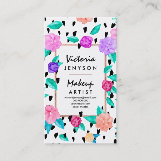 水モダン色フローラブラシストロークMake up artist 名刺 (正面)