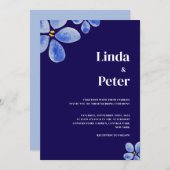 水モダン色フローラブルー結婚ズ 招待状 (正面/裏面)