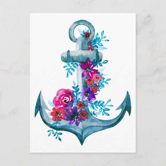 水モダン色フローラブ航海のルーいかり ポストカード (正面)