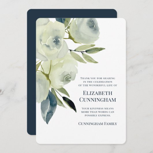 水モダン色フローラメモリアルサンキューカード サンキューカード (正面/裏面)