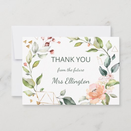 水モダン色フローラリースありがとう サンキューカード (正面)