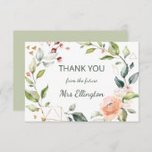 水モダン色フローラリースありがとう サンキューカード (正面/裏面)