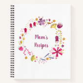 水モダン色フローラリースカスタム文字レシピ ノートブック (正面)