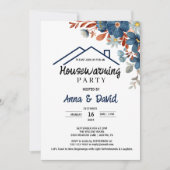 水モダン色フローラ引っ越し祝いパーティーパーティー 招待状 (正面)