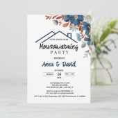 水モダン色フローラ引っ越し祝いパーティーパーティー 招待状 (スタンド正面)