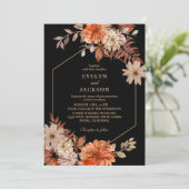 水モダン色フローラ秋の結婚式ブラック 招待状 (スタンド正面)
